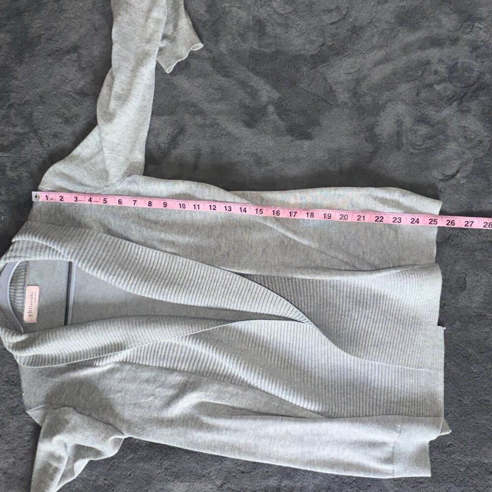 Philosophy Cowl Neck Women's Light Heathered Gray Long Sleeve Cardigan Women's M - Picture 12 of 15
